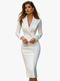 Women's Woven Midi Dress with Lapel V Neck and Buttons